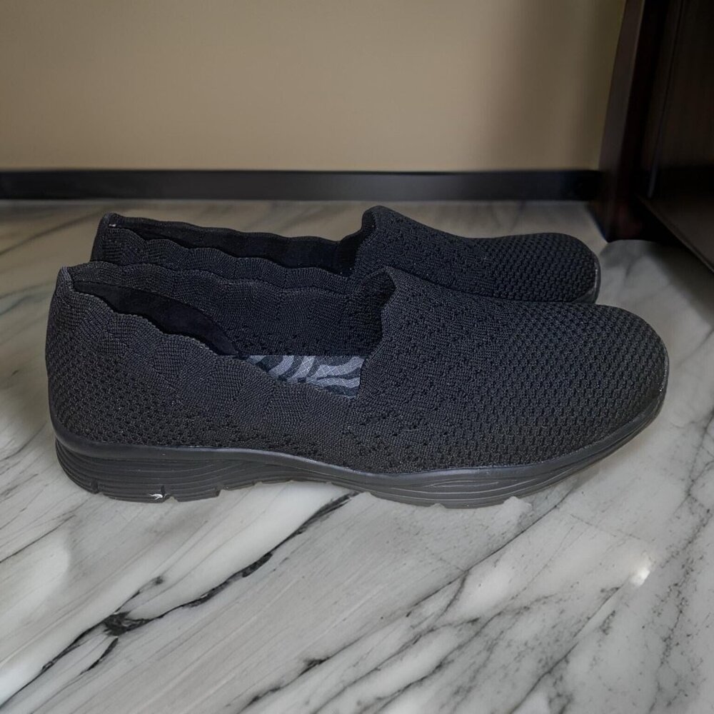 NWOT SKECHERS Seager Stat Loafer Shoes Black Memory Foam Slip Ons Size 6.5